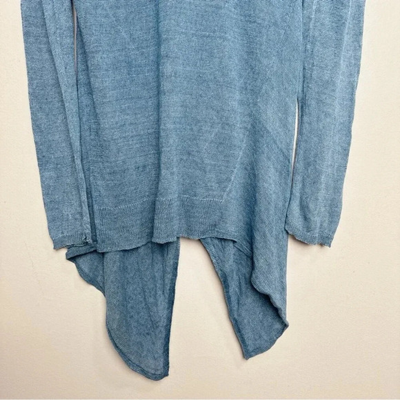 Eileen Fisher Womens Size Small Linen Blue Button Asymmetrical Cardigan - Picture 12 of 13